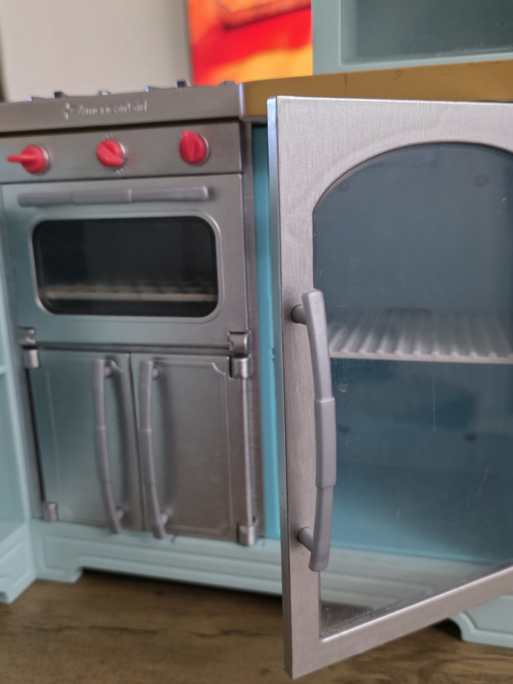 American Girl Aqua Play Kitchen with Silver Accents Retired - Picture 11 of 12